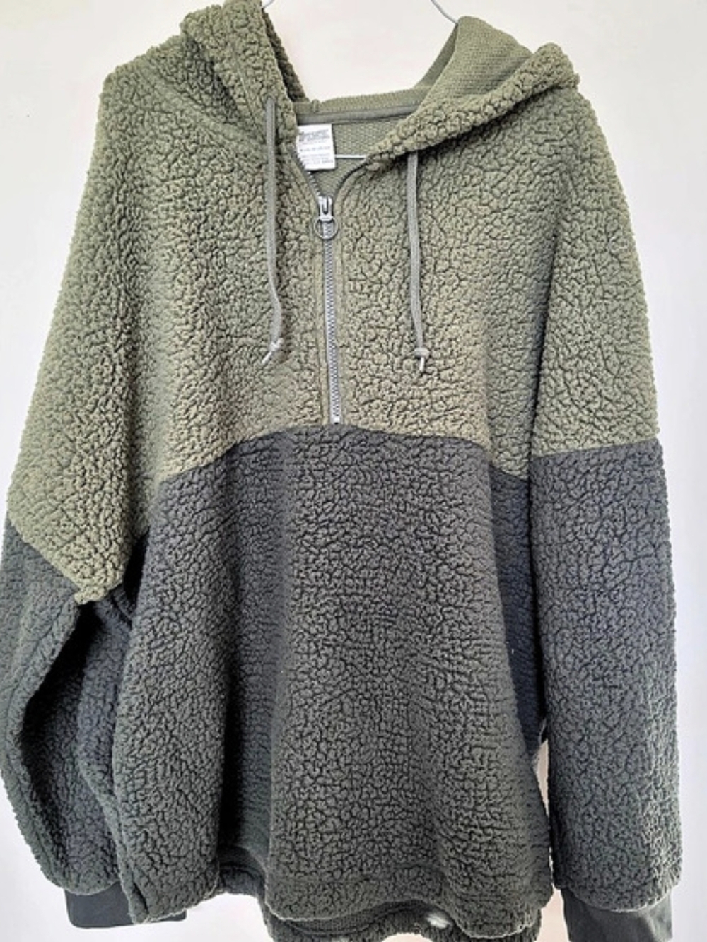 PINK Color Block Sherpa Hoodie Green & Gray Size XL Like New